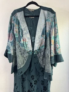Violet Kay Kimono and Dress Slip Green Lace Cherry Blossom 2X/3X - Picture 1 of 17