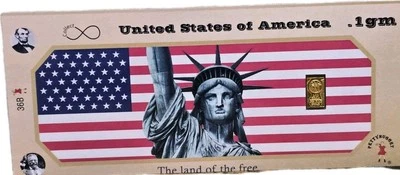 PETTYNUGGET .1gram Gold Bar USA Eagle Flag Home Of The Free Land Of The Brave - Image 1 of 3