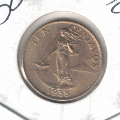 1958 Philippines Unc. 10 Centavo Female Standing & Eagle on Shield Coin! #1 - Image 1 of 2