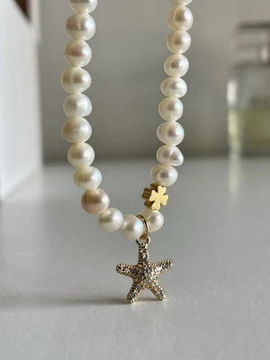 Elegante collar colgante estrella perlas barrocas naturales de agua dulce de 4-5 mm Foto 1 de 4