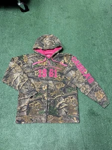 Cabela's Camo Hoodie Women’s XL Pink Long Sleeve Pockets Embroidered Spell Out - Picture 1 of 11