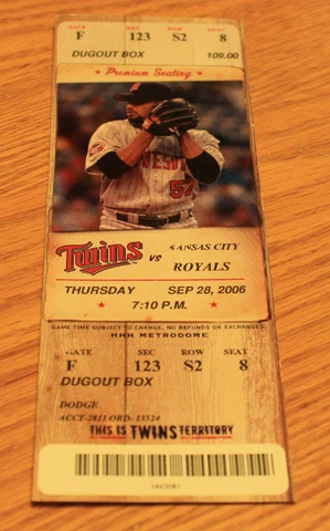Minnesota Twins Ticket Stub - September 28 2006 - Joe Mauer 28th Career HR Cover
