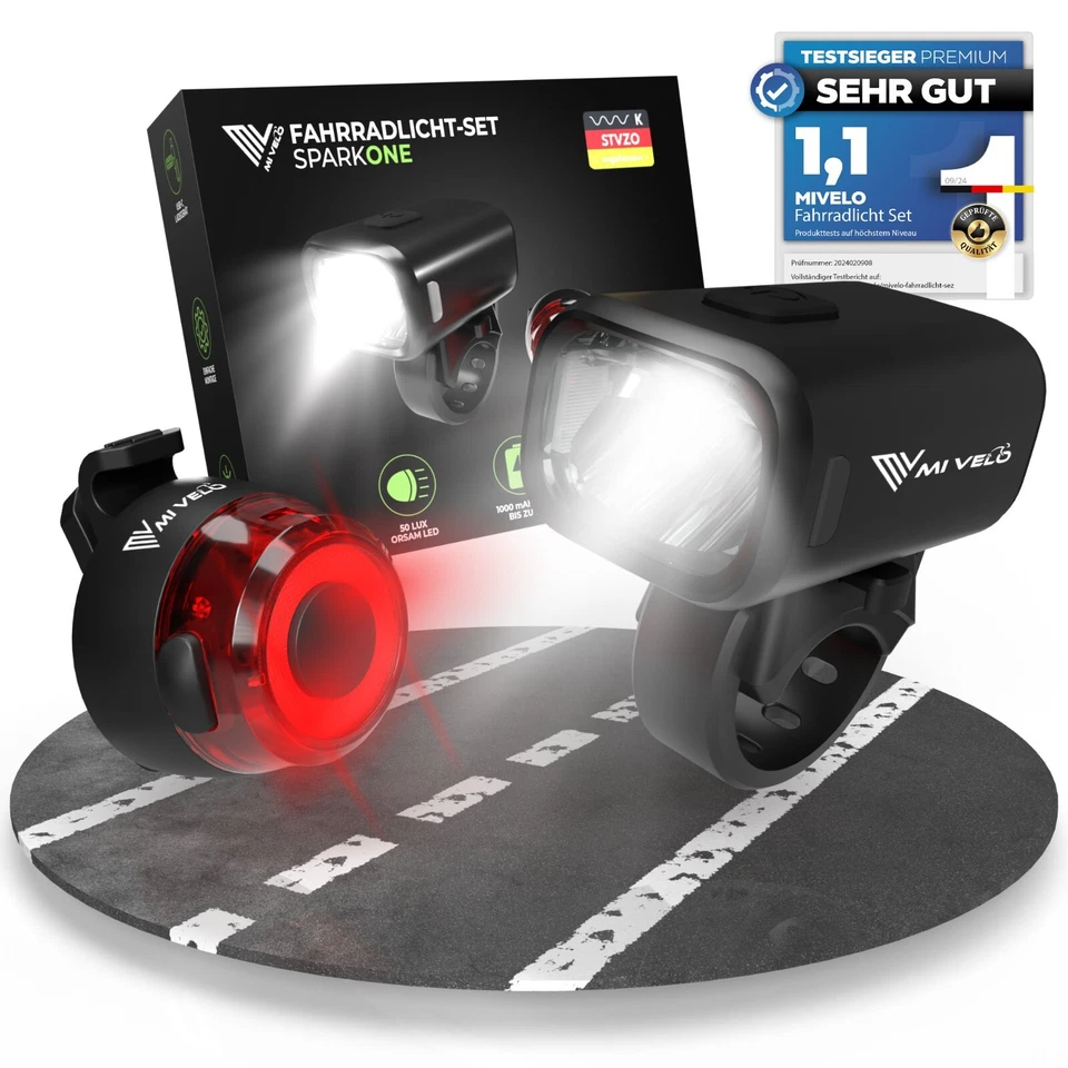 MIVELO SPARK Fahrradlicht Set USB aufladbar wasserdicht STVZO zugelassen