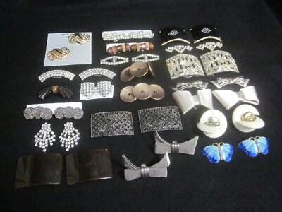 De colección Art Deco Victoriano Zapato Piel Bufanda Vestido Clip Lote Esmalte Estrás MÚSICA Foto 1 de 4