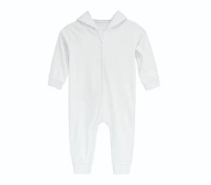 White Cotton Baby Soft Sleepsuit Zip Hooded Zipper Cotton Newborn - 18 months UK - Picture 1 of 7