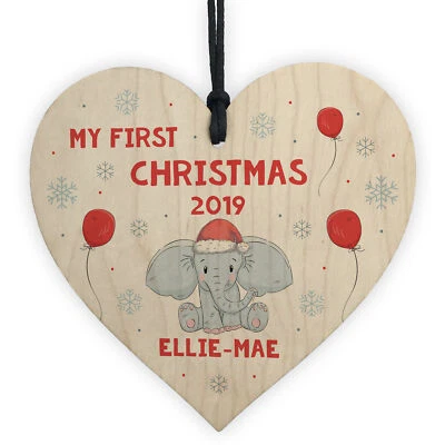 Handmade My First Christmas Wood Heart Personalised Gift Daughter Son Xmas Decor - Image 1 of 4