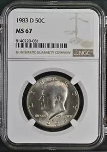 1983-D NGC MS 67 Kennedy mezzo dollaro #BT-10 - Foto 1 di 6