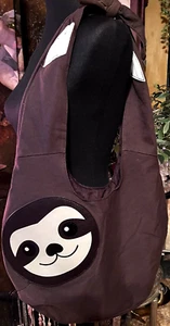 Large Sloth Brown Sling Bag Vinyl Face/Hands Zipper Comp. 2 Open Pocket's Roomy - Picture 1 of 11