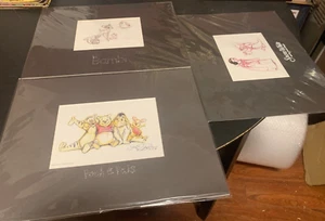 Swarovski Crystal Disney Lithograph Set Of 3- Pooh, Bambi & Snow White - Picture 1 of 10