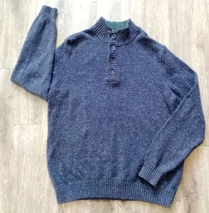 Izod Sweater Mens Large Pullover Blue Long Sleeves Tight Knit Henley Buttons - Picture 1 of 6