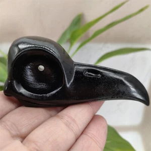 3.6" Natural Obsidian Carved crow Skull Crystal Raven Crystal Skull Reiki Gem - Picture 1 of 12