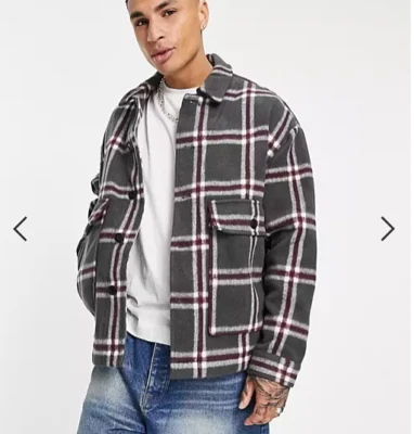Chaqueta Harrington de lana a cuadros grises de ASOS DESIGN - mediana para hombre Foto 1 de 4