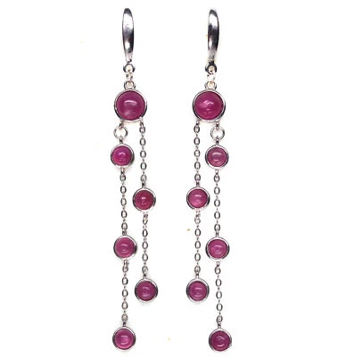 Heated 6 mm. Pink Ruby Long-Earrings Silver 925 Sterling White Gold Plated - Image 1 of 4