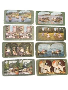 Vintage Stereoskop Karten Lot (8) Karten verschiedener Szenen Reisende & Bauernhof Farbe - Bild 1 von 5
