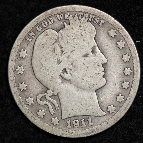 1911 Silver Barber Quarter GOOD FREE SHIPPING Cover