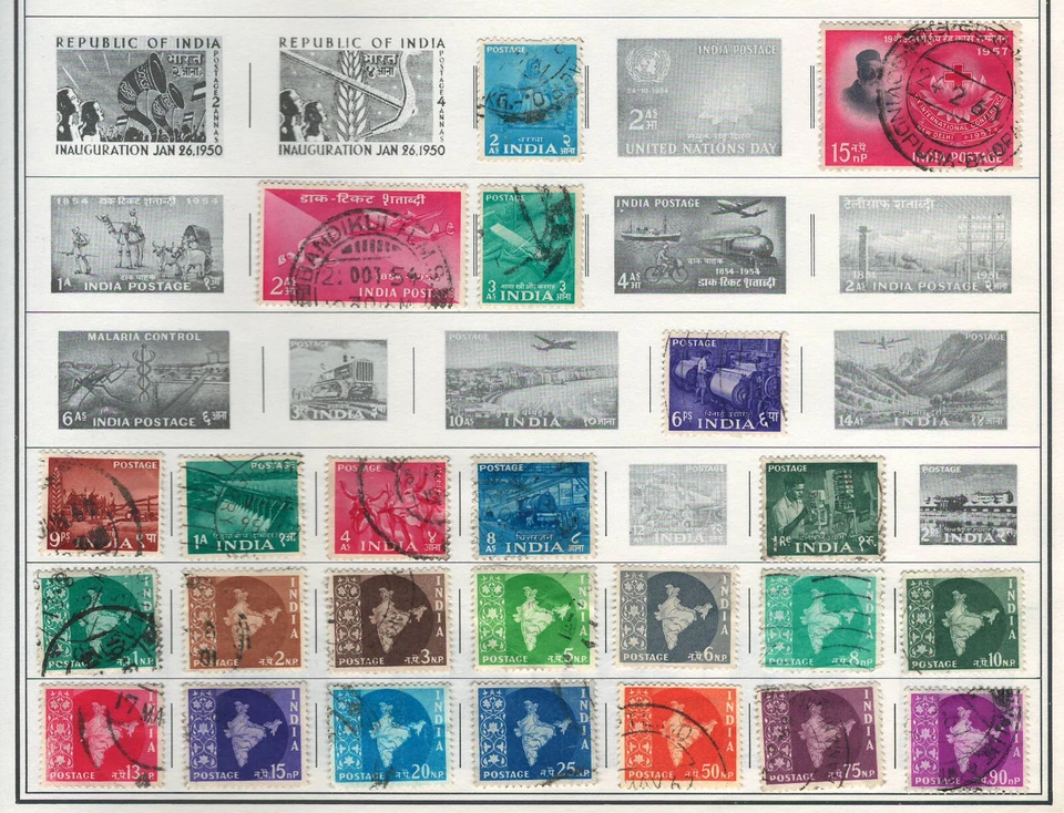 INDIA 1949-1960 Very Fine & Fine Used Stamps Hinged/ Glued on List - Image 1 of 1