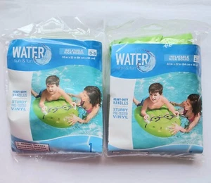 2x Water Sun & Fun Inflatable Kick board Green Frog Floaties 33"×22" Ages 3-8 - Picture 1 of 3