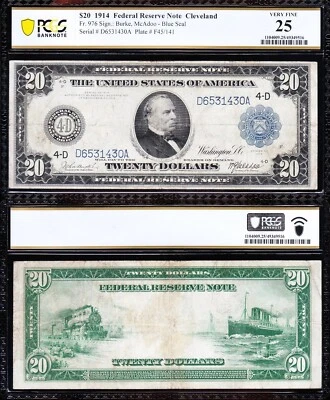 VERY NICE Bold & Crisp VF 1914 $20 CLEVELAND FRN Note! PCGS 25! FREE SHIP! 31430 - Image 1 of 3