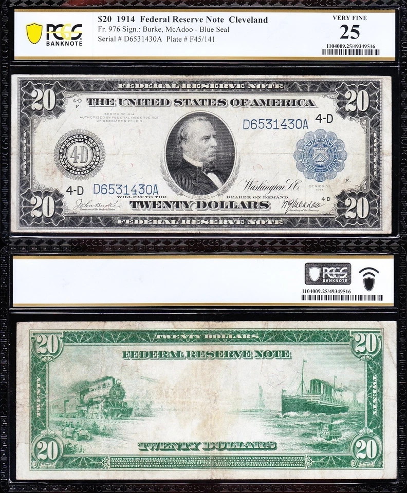 VERY NICE Bold & Crisp VF 1914 $20 CLEVELAND FRN Note! PCGS 25! FREE SHIP! 31430 - Image 1 of 3