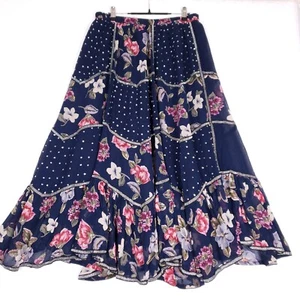 Maxi gonna floreale Nancy K G grande blu navy boho patchwork cottage festival vintage - Foto 1 di 9