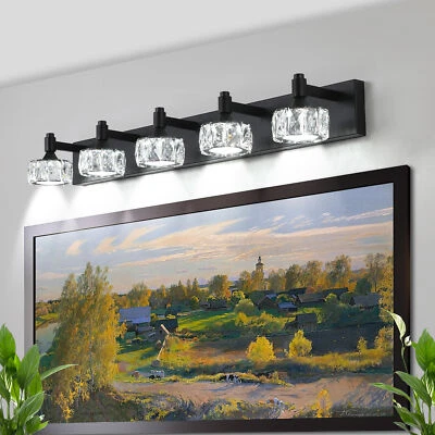 Lámpara de Pared de Cristal Moderna 5 Luces 36" Lámpara de Pared Espejo de Baño Accesorio LED Foto 1 de 4