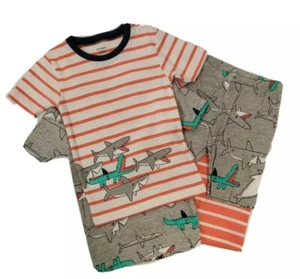 Carter's Boys 4pc Pajamas 4T/4 Sharks & Crocodile Orange Shorts Summer NEW - Picture 1 of 8