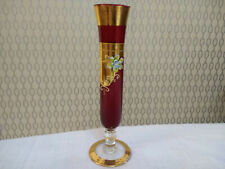Vintage Murano Italian Floral Art Glass Gold Gilt Red Flower Vase Thin Vase