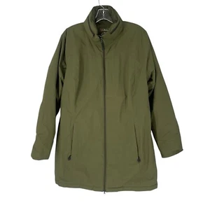 LL Bean Primaloft Womens Mid Length Jacket Green Size Large Packable Hidden Hood - Picture 1 of 12