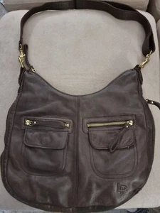 Linea Pelle Leather Purse Hobo Satchel Zippered Brass Pockets Handbag - Picture 1 of 14