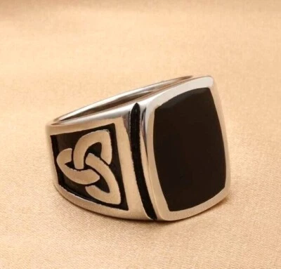 Anel de casamento vintage preto esmalte nó celta aço inoxidável viking motociclista - Imagem 1 de 4