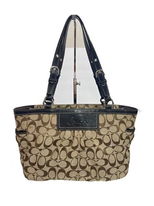 Coach Signature Pleated Gallery Brown Tote Canvas Leather F14281 Handbag Purse - Picture 1 of 17