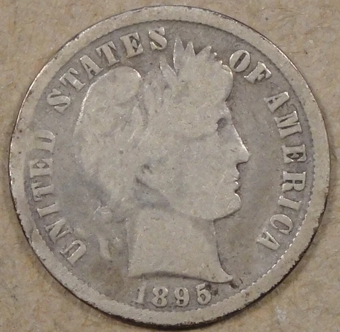 1895 Barber Dime 10c Full Rim G Rim mashed at 9:00 Obv Cover