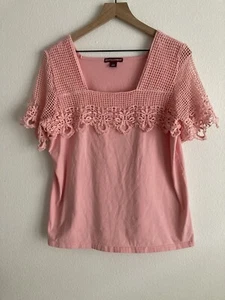 Jessica London Women's Knit Blouse sz 14/16 Pink w/Lattice Accent Short Sleeve - Picture 1 of 10