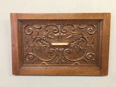 Antique Carved Tiger Oak Decorative Hanging Door From Furniture 15” X 23 1/2” Cover
