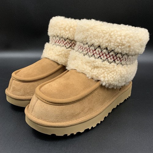 NUOVI STIVALI UGG MINI UGG TRECCIA TRECCIA PELLE DI PECORA PELLE DI CASTAGNO DONNA US 5 UK 3 EU 36