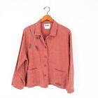 FLAX Engelhart Linen Brick Red Button Front Painted Leaves Jacket Top M