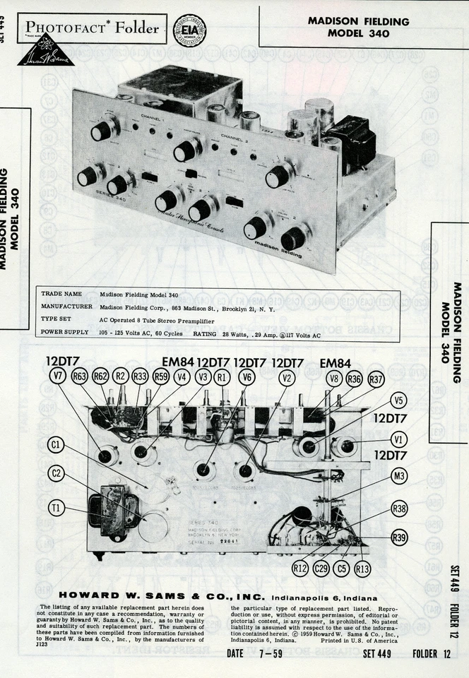 Carpeta de colección Sam's fotofacto/esquemática modelo Madison Fielding #340 SFF34 Foto 1 de 1