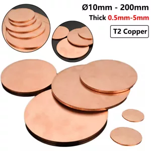 Pure Copper Discs Blanks Round Plate Metal Sheet Thick 0.5~5mm, Dia Ø10mm~200mm - Picture 1 of 11