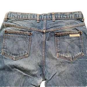 Vtg Calvin Klein Bl Denim Whisker Straight Jeans Men 34W x 30L Rockabilly Dad 80 - Picture 1 of 6