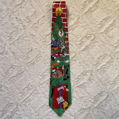 Vintage ‘94 Looney Tunes Mania Christmas Mens Neck Tie Bugs Daffy Taz Sylvester - Image 1 of 4