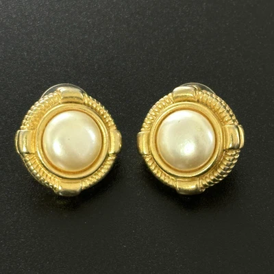 Signed GIVENCHY Pierced Earrings Faux Pearls Gold Plated #260 - Image 1 of 4
