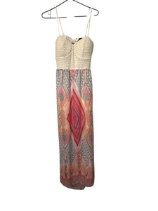 Trixxi Women Sz XL Boho Crochet Top Strappy Cutout Back Spring Beach Maxi Dress - Picture 1 of 12