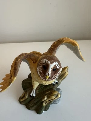Beautiful Spread Wings Horned Barn Owl Ceramic Decorative Collectible Figure - Image 1 of 4