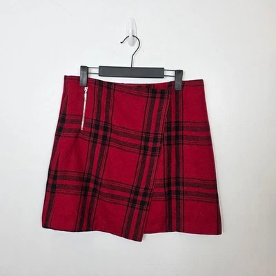 Minifalda envolvente British Caqui Roja Negra Mezcla de Lana a Cuadros Preppy Punk Talla 8 Foto 1 de 4
