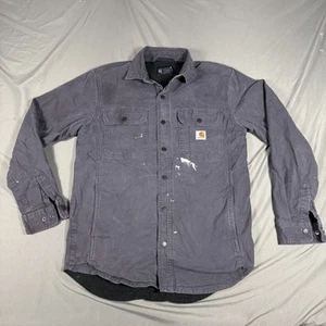 Carhartt Jacket Mens S Gray Canvas Relaxed Fit Fleece Lined Workwear Snap Front - Picture 1 of 9