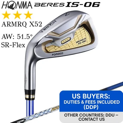 Left-handed HONMA BERES IS-06 3-Star Wedge AW 51.5 SR-Flex ARMRQ X52 Single Iron - Image 1 of 4