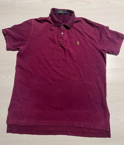 Polo Ralph Lauren Polo Shirt Men Medium Maroom Pique Knit Pony Logo Short Sleeve - Picture 1 of 10