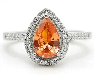 Anillo de plata esterlina 925 con zafiro y topacio Padparadscha tratado de 2 quilates talla 7  - Imagen 1 de 3