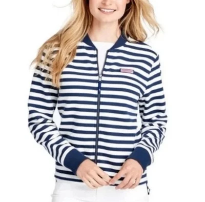 Chaqueta Bomber Vineyard Vines Rayas Oveja Azul Marino y Blanco Rayas Forrada de Vellón XL Foto 1 de 4