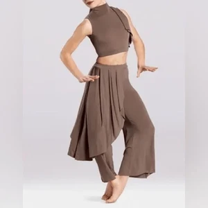 WEISSMAN Dance Costume brown tan 2 piece pants wide leg MJ12596 MA adult - Picture 1 of 13